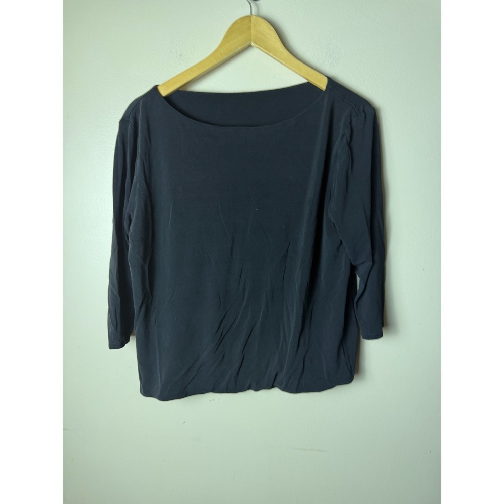 100% Silk Blouse Scoop Neck Top Womens M Black Long Sleeve Preppy